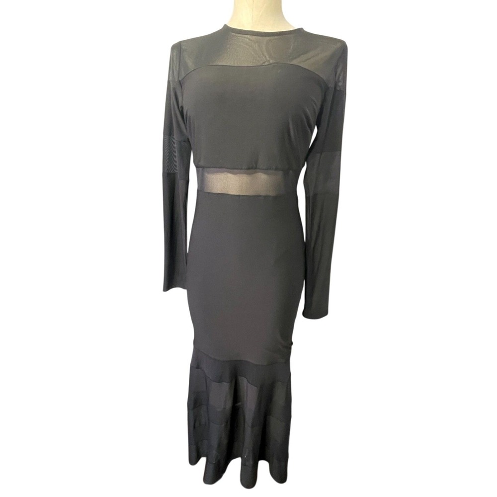 NWT VICI Nayla Mesh Panel Fishtail Black Maxi Dress Medium Bodycon Mermaid Party